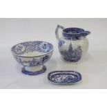 21cm high. A Blue and White fruit bowl. 14cm diameter. A Davenport Blue and White Water Jug. And a