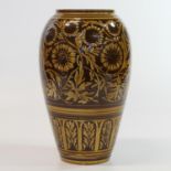 A Minton ovoid vase, brown and ochre floral pattern, impressed marks Minton and 95 OED 30cm