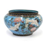 A Good 19th Century Japanese Cloisonné bowl. Of oval form, decorated with Manchurian Crane and