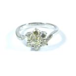 18ct white gold 7 stone diamond floral style cluster ring with diamond shoulders. Diamonds 1.00ct.
