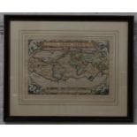 A coloured engraving of a map of The World. 31cm x 46cm