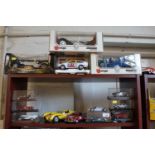 Diecast cars: Six Burago including Jaguar SS100 and Bugatti 59, eight others including Solido and