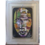 Richard Conway-Jones 'Images' mask mixed media on board signed 53cm x 35cm and 'No Ordinary Sun' oil