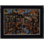 Possibly Gouache. Abstract view of Prague. Signed lower right and dated 2004. Personalised on the
