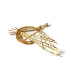 18 carat gold gem set brooch, 5.5g approximately, marked '18K'