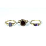 Three 9 carat gem set rings, 7 grms, sizes N, M and M and a half