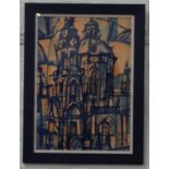 Possibly Gouache. Abstract view of Prague. 57cm x 40 cm. Signed lower right and dated 2004.