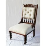 A Victorian Mahogany Upholstered Lady's Chair. Circa 1890. With button back.