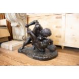 After the Antique. An Impressive and large Cast Bronze Group of Two wrestlers. 19th century. Dark