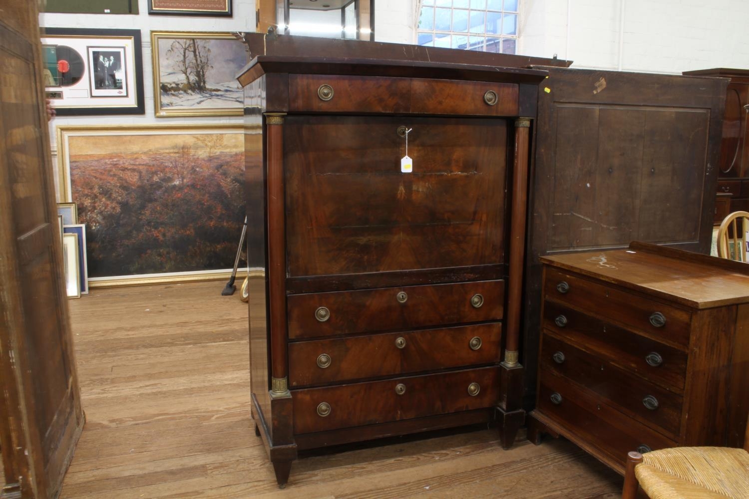 A French Mahogany Secretaire A Abbatant. Mid 19th century. The fall front opening to reveal a fitted