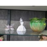 A Bing and Grondahl sparrow group, Royal Doulton The Dance, 18cm, and a jardiniere (3)