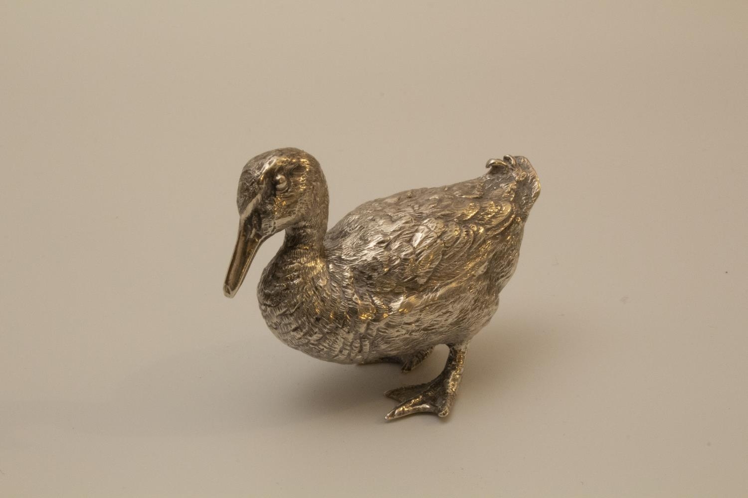 A Modern Sterling Silver Miniature Duck. Harrison Brothers & Howson Ltd. London 2004.