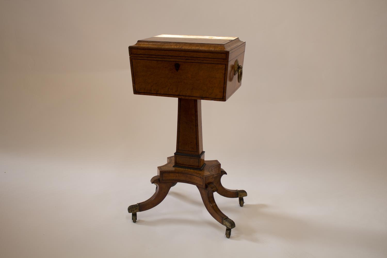 A Fine George III Birds Eye Maple Teapoy. The hinged cover opening to reveal two lidded compartments - Image 3 of 3