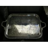 A Mappin & Webb silver plated two-handled tray with brightmark decoration to centre 66cm