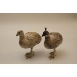 A Pair of Modern Cast Sterling Silver Pheasants. Realistically modelled. London. 2009.9cm high. 9.