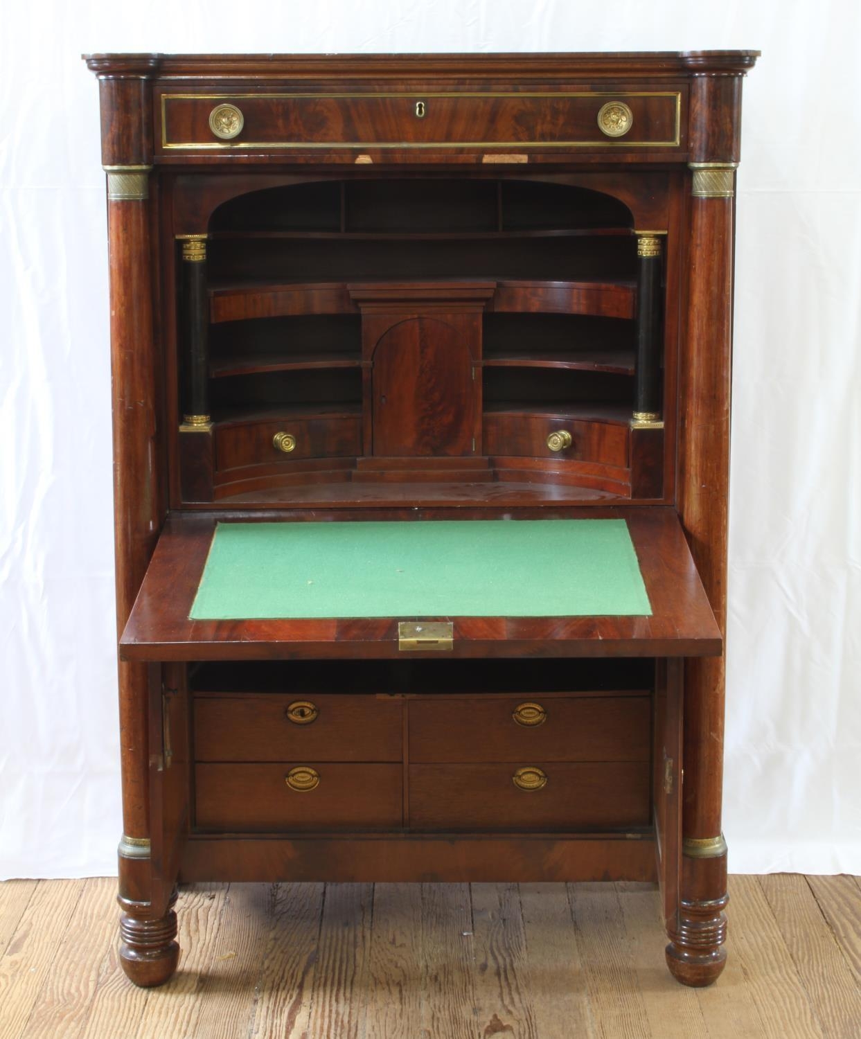 A French First Empire Secretaire a'abattant . The fall front opening to reveal interior flanked by - Image 2 of 4