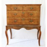 A George I Walnut Chest on Stand. Circa 1715. Fitted with three long graduated drawers. On a stand