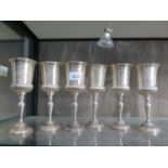 A set of six silver-plated wine goblets with flared bucket bowls 18cm (6)