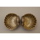 A Pair of Victorian Shell Salt Cellars. Possibly Joseph Harris. Birmingham 1871. Of typical form. On