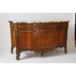An Ornate French Parquetry Calcetta Marble Top Commode. Circa 1890. In Louis XV Style, Fitted with a