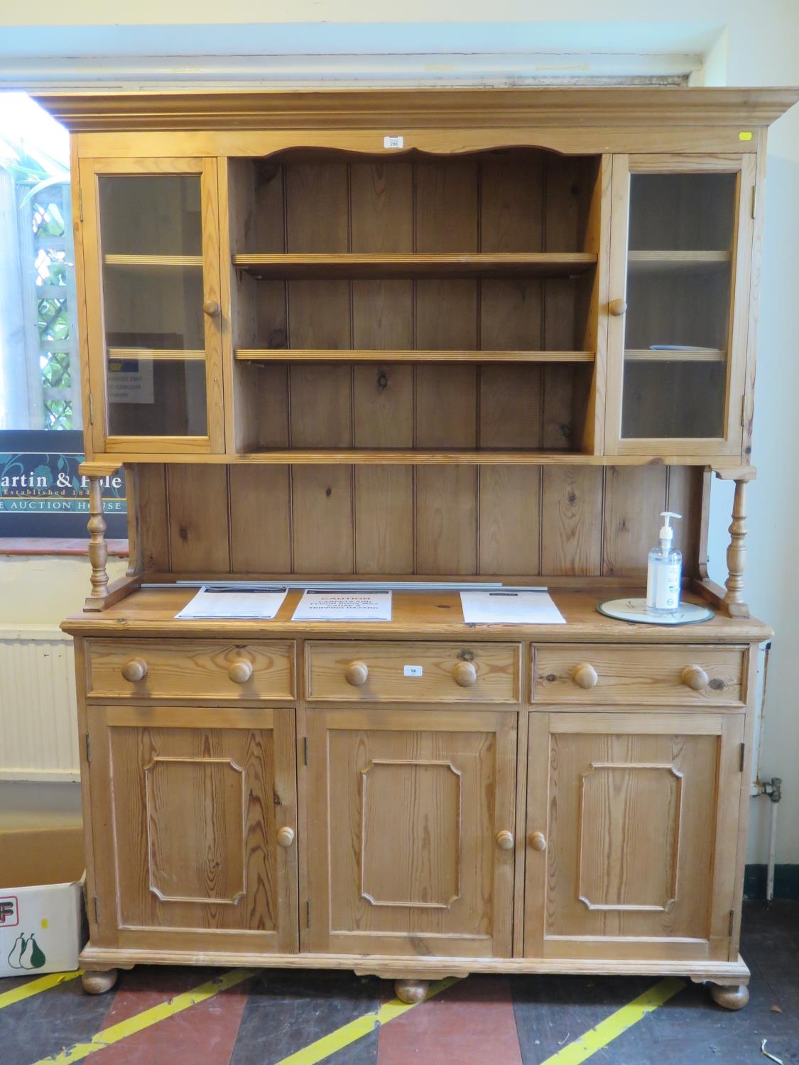 A Modern Pine Dresser. Of typical form. 195cm x 150cm x 42cm