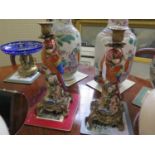 After Meissen Originals. A Pair of ceramic Parrot candlestick. 20th century. Gilt metal mounts. 36.