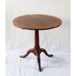A George III mahogany Tripod Table. late 18th century. With large open rub joint to top. 65cm x 75cm