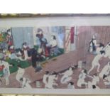 Three scenes of life in a Japanese bathhouse, framed. They were a gift from one of vendor's