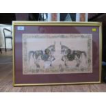 Pattachitra style - painted fabric panel with two horses created in Raghurajpur, the Heritage