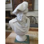 A plaster bust of Wagner on a socle base, as found, 58cm high