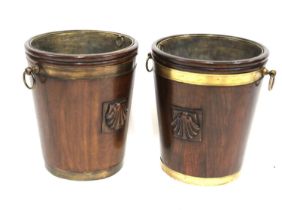 A rare Pair of Irish Mid 18th Century Mahogany Brass Bound Peat Buckets. Circa 1750.With applied