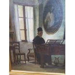 Cilius Anderson. Oil on canvas1904. Priest playing a piano. In original frame. 55.8cm x 68.5cm.