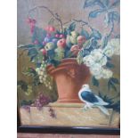 C Scerpellini. French schools. Oil on canvas. Still life of a Pigeon amongst Flowers. Framed. 88cm x
