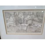 Pencil drawing of Tartu, Lithuania, framed; limited edition, 80 out of ?; signed and dated by