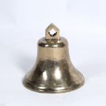 AN ANTIQUE POLISHED BRASS BELL 28cm diameter at the base x 28cm high Condition: in good condition,