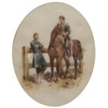 ORLANDO NORIE (1832-1901) British Hussars in mess kit, watercolour, unsigned, 17cm x 13cm (oval)
