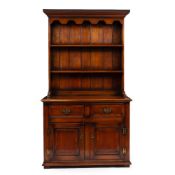 A CHERRYWOOD DRESSER with plate rack above and two drawers and two cupboard doors beneath, all