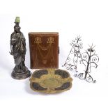 A 19TH CENTURY GILT METAL AND BRONZED CAST SPELTER STAND each corner decorated with various game,