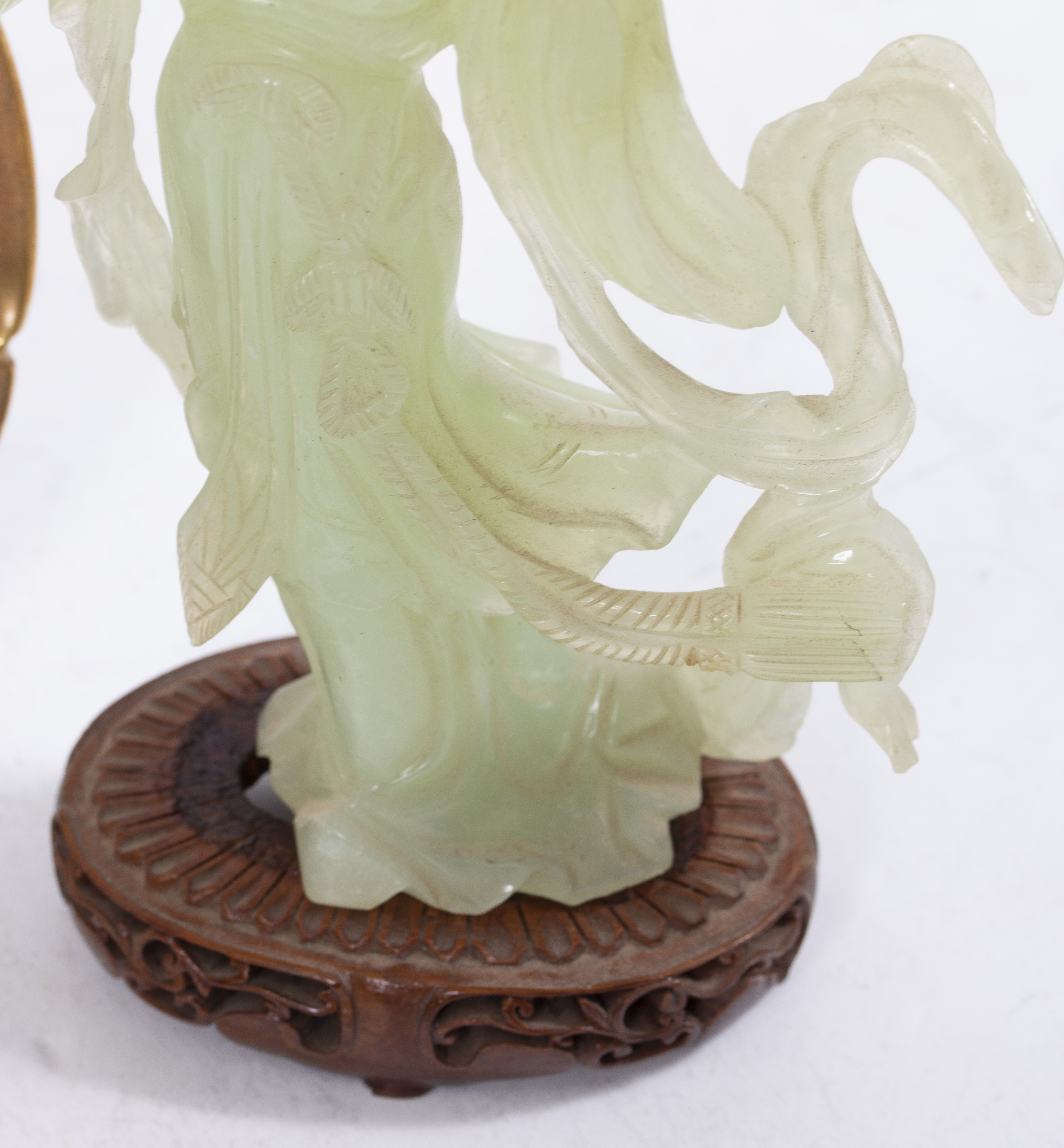 A SMALL TURNED JADEITE STONE BOWL 10.5cm diameter together with a hardstone sculpture of an Oriental - Image 2 of 4