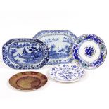 TWO ANTIQUE CHINESE BLUE AND WHITE PORCELAIN OCTAGONAL DISHES the largest 35cm x 26cm; a Victorian