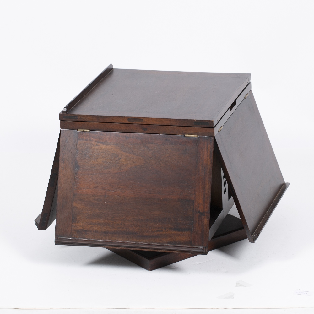 A MAHOGANY FOUR SIDED ROTATING MUSIC STAND 31.5cm square with the flaps down x 32cm high - Image 4 of 6