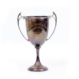 A 1930'S SILVER TWIN HANDLED TROPHY CUP inscribed 'Churchill Sarsden & District Horticultural