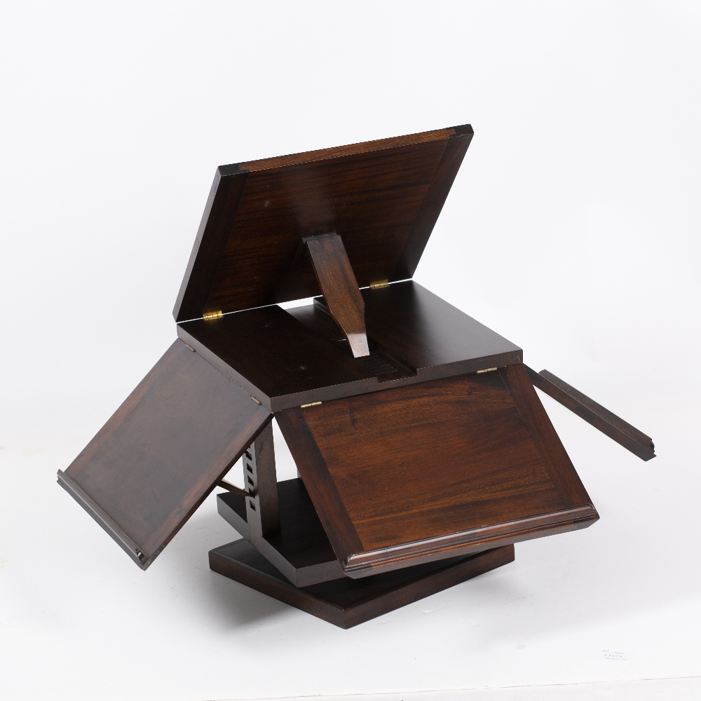 A MAHOGANY FOUR SIDED ROTATING MUSIC STAND 31.5cm square with the flaps down x 32cm high - Image 3 of 6