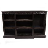A LATE 19TH CENTURY OAK BREAKFRONT BOOKCASE 183cm wide x 40cm deep x 115cm high Condition: marks,