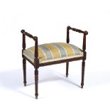 AN 18TH CENTURY STYLE FRENCH WALNUT DRESSING TABLE STOOL with raised sides, overstuffed