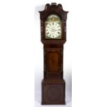 A 19TH CENTURY MAHOGANY AND OAK EIGHT DAY LONG CASE CLOCK the painted dial with roman numerals, a