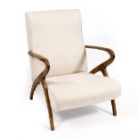 A CONTEMPORARY OAK FRAMED UPHOLSTERED ARMCHAIR 62cm wide x 69cm deep x 81cm high Condition: in