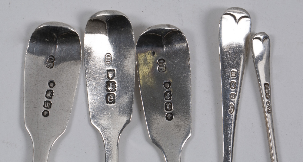 A MATCHED SET OF FOUR GEORGE III SILVER OLD ENGLISH PATTERN FORKS two with marks for 1819 together - Image 3 of 3