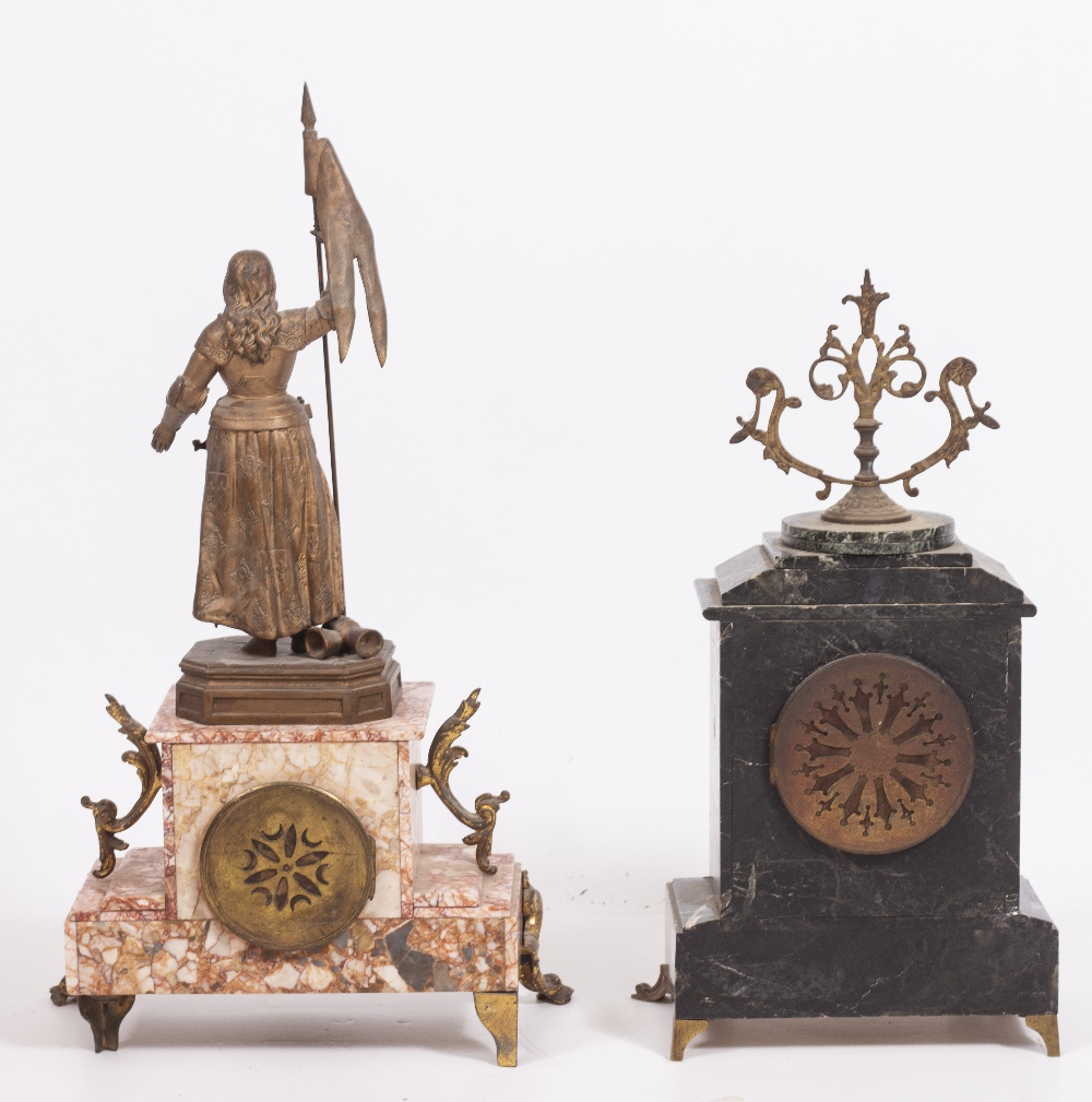 TWO LATE 19TH CENTURY CONTINENTAL MARBLE AND GILT MOUNTED MANTLE CLOCKS the largest 30cm wide x 15cm - Image 4 of 4