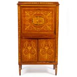A LATE 19TH / EARLY 20TH CENTURY ROSEWOOD AND SATINWOOD INLAID MARQUETRY SECRETAIRE ABATTANT with